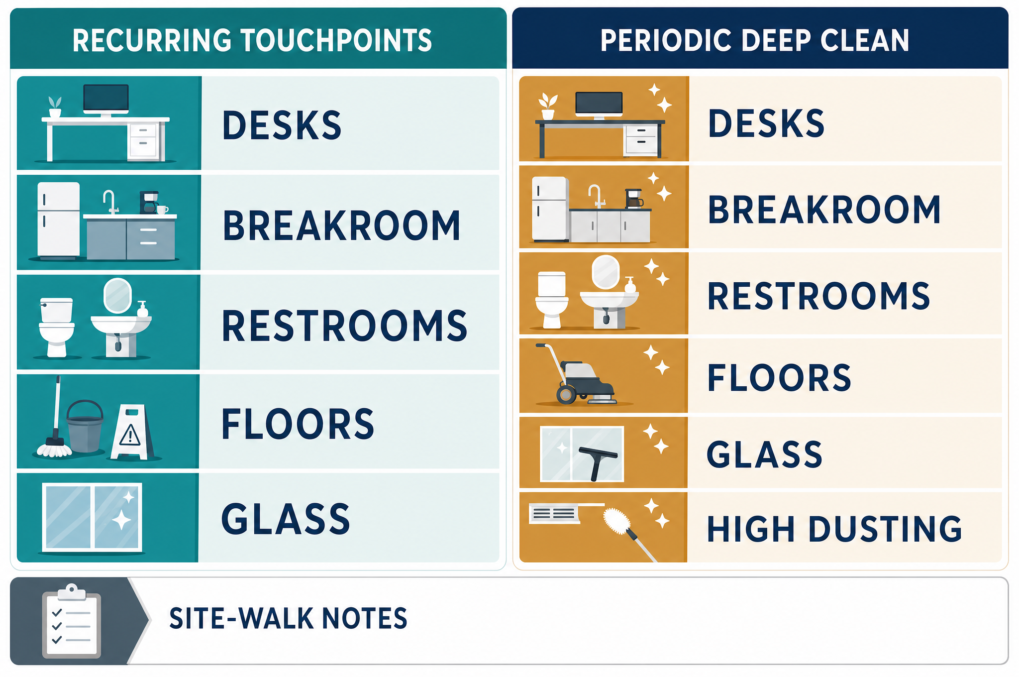 Office cleaning scope for daily and periodic tasks